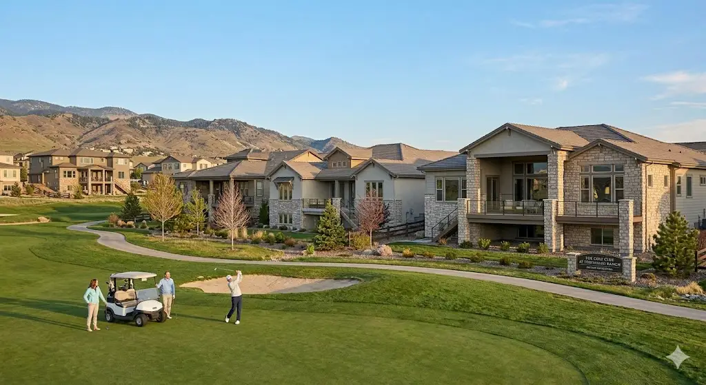 Golf course homes for sale in Highlands Ranch, Colorado backing to manicured fairways with Front Range mountain views