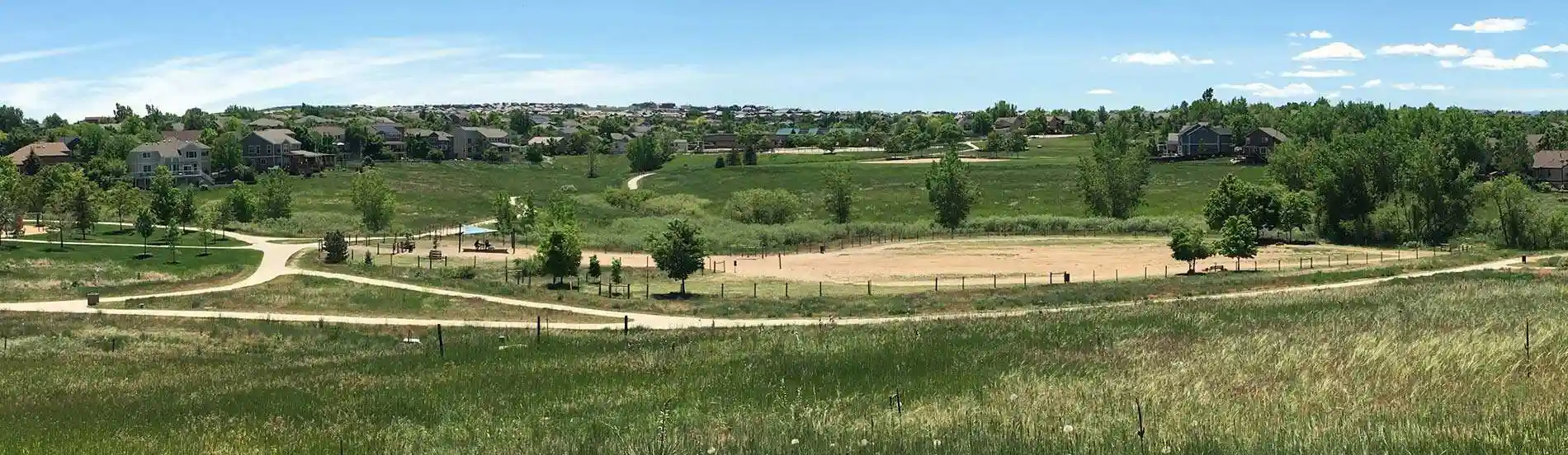 Fido's Field off-leash dog park map and fenced layout inside Foothills Park at 1042 Riddlewood Road in Highlands Ranch, CO 80129