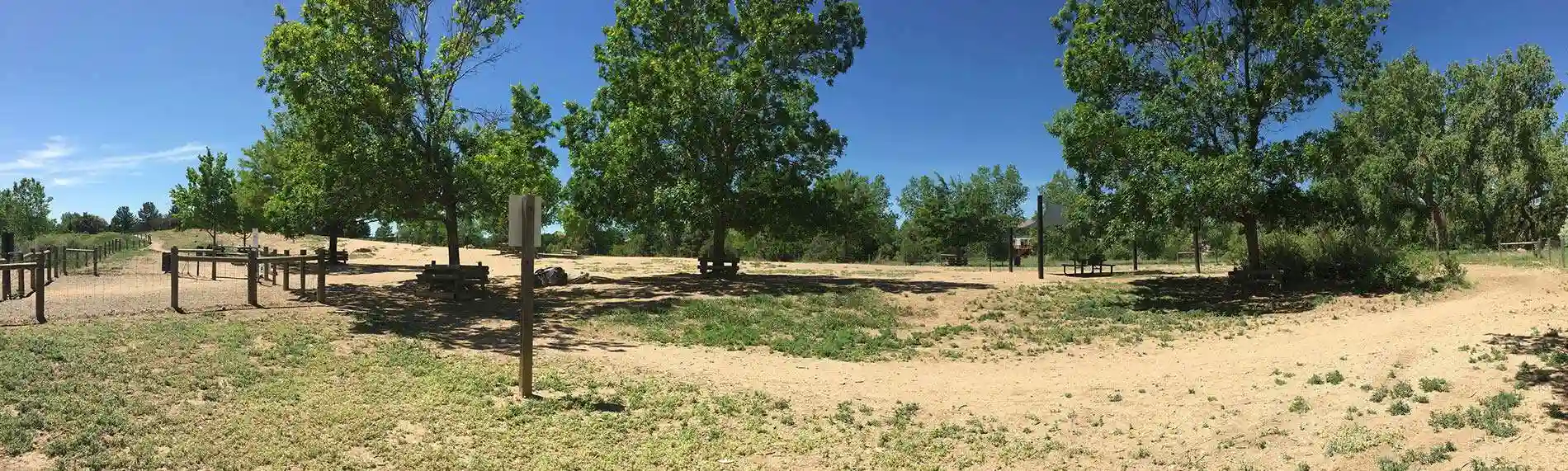 Hound Hill off-leash dog park map and fenced enclosure at Highland Heritage Regional Park, 9651 South Quebec Street in Highlands Ranch, CO 80130