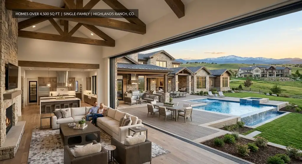 Luxury single-family estate over 4,500 square feet in Highlands Ranch Colorado with finished walkout basement and mountain views